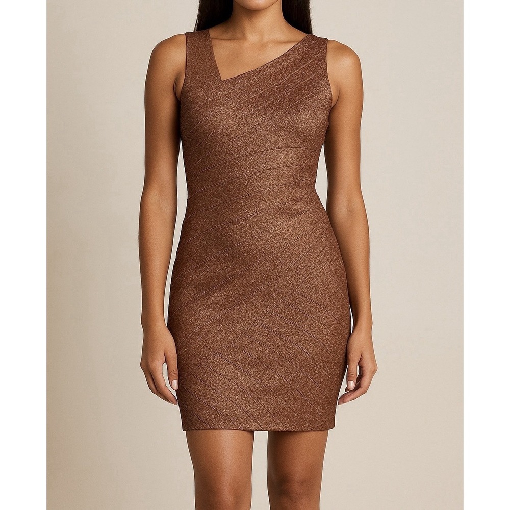 JS Collections‎ Dress Women 10 Bronze Metallic Sparkle Party Glam Holiday NYE